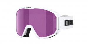 Matte White With Black Logo / Brown Pink Bliz Rave Ski Goggles | RQKMF-8395