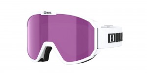 Matte White With Black Logo / Brown Pink Bliz Rave Jr Ski Goggles | QWYXS-5108