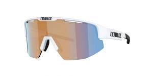 Matte White / Coral/Orange Mirror Blue Bliz Matrix Small Sunglasses | QXKFT-6927